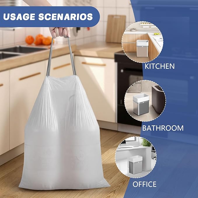 270 Count Heavy-Duty Trash Bags Compatible with 6-7 Gallon Trash Can Pre-Separated Drawstring Kitchen Garbage Bags Ideal for Home &amp Office 19.9 x 29.1 Inches 6 Rolls White