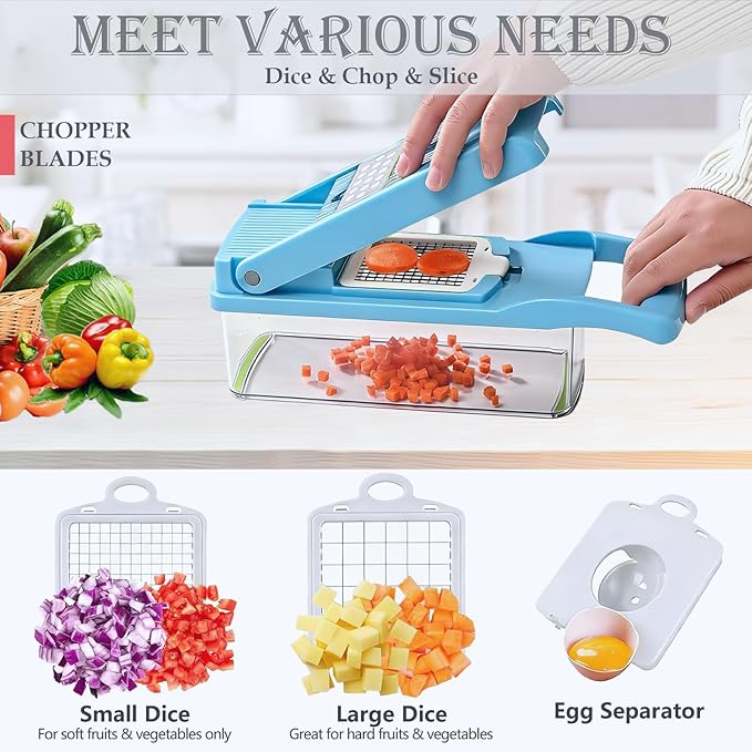 Pro-Series 16-in-1 Vegetable Chopper Dewpeton Mandoline Slicer Veggie Chopper Food Chopper with Container Vegetable Cutter Chopper &amp Spiralizer for Onion Salad (Home Essential Gadget &amp Kit