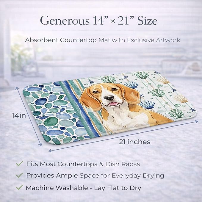 Caroline's Treasures Lemon and White Beagle Coastal Sea Glass Dish Drying Mat Absorbent Dish Drying Mat Pad for Kitchen Counter Dish Drainer Mat for Countertop 14 x 21 Multicolor