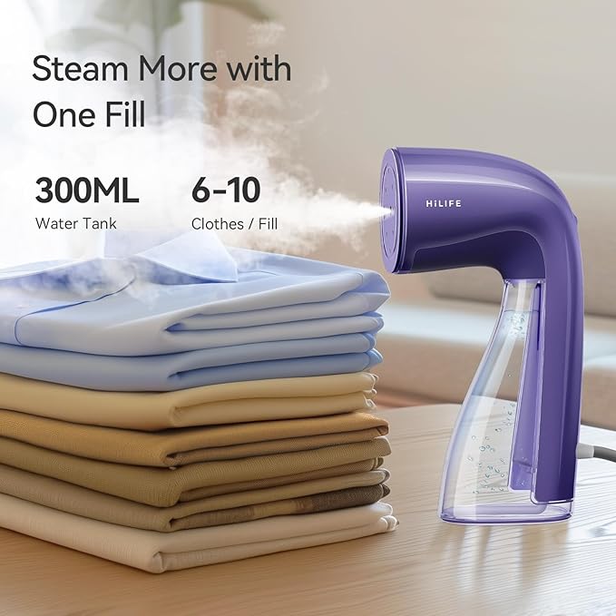 HiLIFE Steamer for Clothes Portable Handheld Design 240ml Big Capacity 700W Strong Penetrating Steam Removes Wrinkle for Home Office and Travel(ONLY FOR 120V) (Royal Purple)