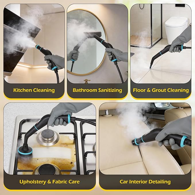 Dyna-Living Steam Cleaner 1500W Engine Steam Cleaner Handheld High Pressure Steam Cleaner for Cleaning Car Steamer with 42.2 oz Tank Portable Steamer for Car Detailing Floor Carpets Tile