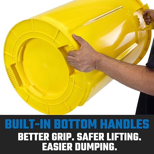 Magnum Yellow 32 Gallon Trash Can Set (Trash Can Quiet Dolly and Reinforced Lid) Construction Grade Jobsite Ready Non-Marking Wheels &amp Casters for Rolling Garbage CMTC-CLD0-32Y04 (4 Set)