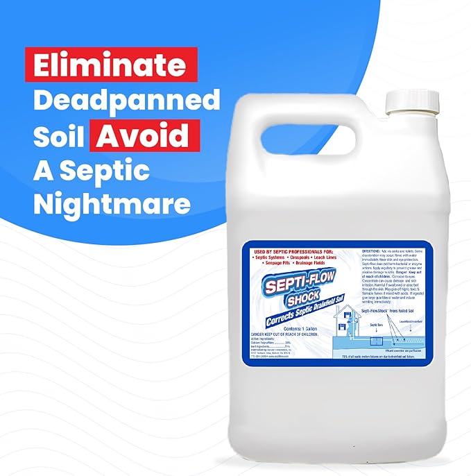 Septi-Flow Shock Septic Drainfield Repair Solution Clears Leach Fields Dissolves Hardened Deadpan Soil Complete Treatment One Gallon - 128 Fl Oz (Pack of 1) - Drain Field Treatment by Septi-Flow