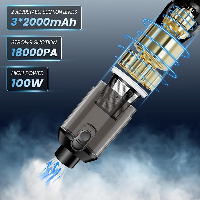 Cordless Car Vacuum Cleaner with Removable Battery as 35W Power Bank 6-in-1 Handheld Vacuum Blower Set18000PA Mini Vacuum Cleaner 6000mAH with Brushless Motor for Car Home -1 Battery