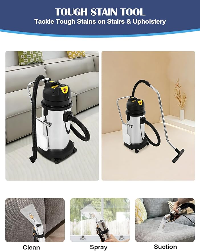 40L/11Gal Commercial Carpet Cleaner 3 in 1 Multi-Purpose Floor Cleaning Machine Vacuum Cleaner 1049W Professional Heavy Duty Extractor Vacuum Washing Machine for Curtain Sofa Carpet Cleaning Machine