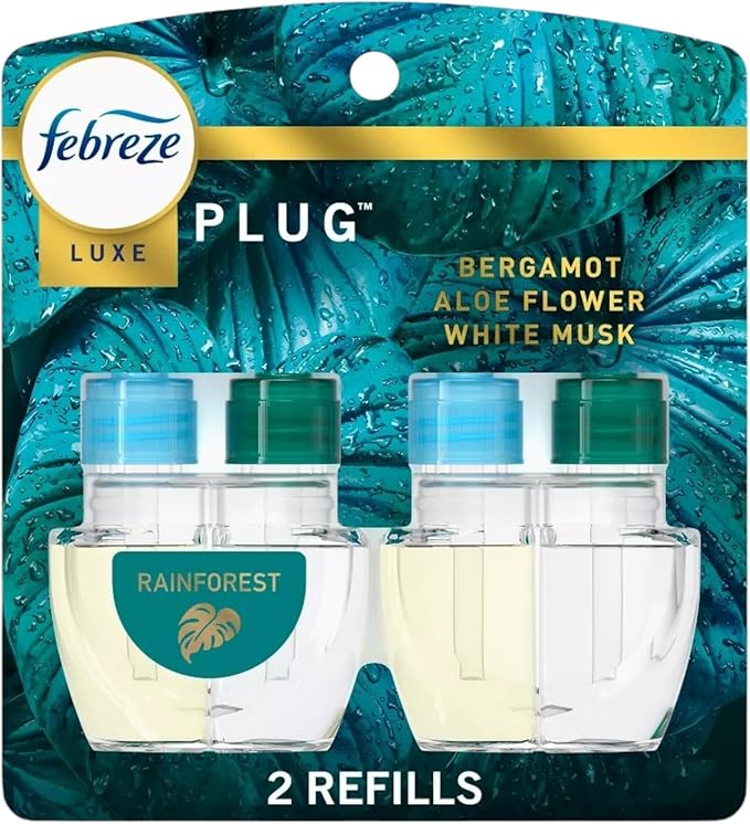 Febrez Odor-Fighting Fade Defy Plug in Air Freshener Refills Fall Scents Winter Luxe Limited Edition - (2) of 0.87 fl oz Refills (Rainforest)