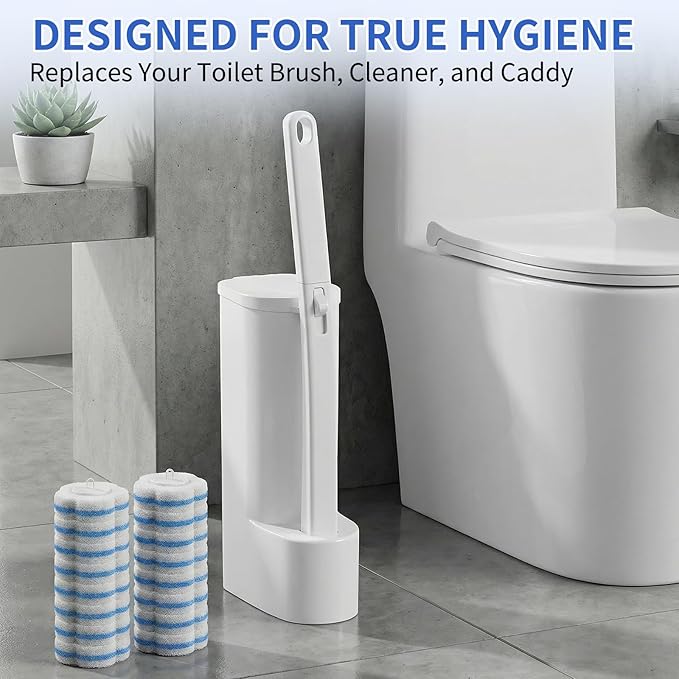 2 Pack Disposable Toilet Brush with Holder Set 104 Count Toilet Wand Refills Extended Handle Toilet Bowl Cleaner Brush for Bathroom and Bathtub Deep Cleaning