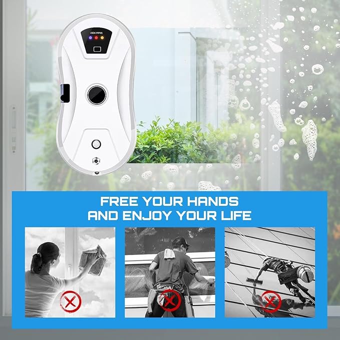 Automatic Window Cleaning Robot with Water Spray - Electric Smart Robot Glass Cleaner 5600Pa Suction - Remote Control Window Washer Robot - Long-Lasting High-Altitude Cleaning Machine