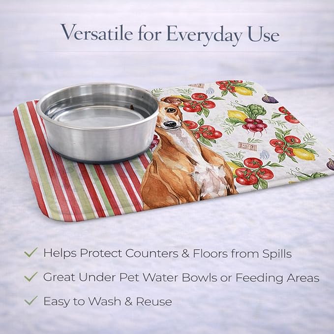 Caroline's Treasures Red Italian Greyhound Vegetables Dish Drying Mat Absorbent Dish Drying Mat Pad for Kitchen Counter Dish Drainer Mat for Countertop 14 x 21 Multicolor