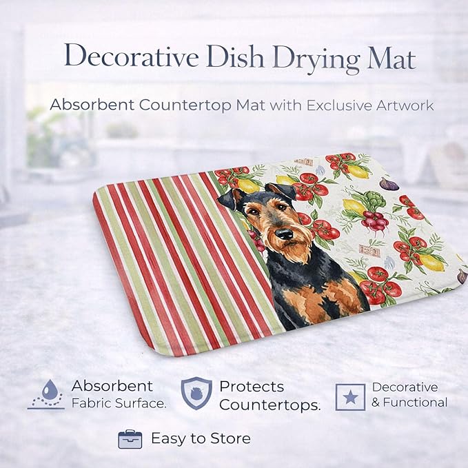 Caroline's Treasures Airedale Terrier Vegetables Dish Drying Mat Absorbent Dish Drying Mat Pad for Kitchen Counter Dish Drainer Mat for Countertop 14 x 21 Multicolor