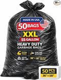 55-60 Gallon Trash Bags Heavy Duty | 50 Count | 50-60 Gallon | Large Black Garbage Bags (XXL-50 Pcs)