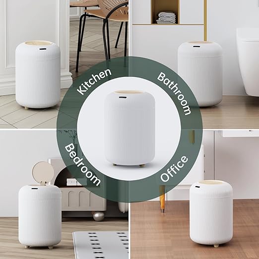 URALFA Automatic Bathroom Trash Can with Lid 3 Gallon Motion Sensor Trash Can Soft Close Removable Legs Touchless Trash Bin Smart Plastic Garbage Can for Bedroom Office Kitchen White