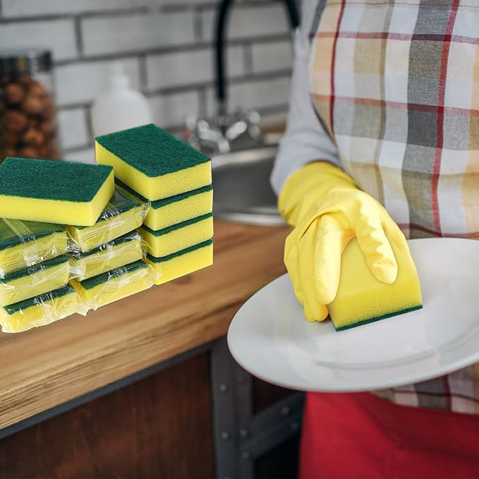 90 Pack Individually Wrapped Sponges Uncompressed Kitchen Dishwashing Non Scratch Scrouing Sponge Bulk for Hotel Car Airbnb ApartmentsGreen