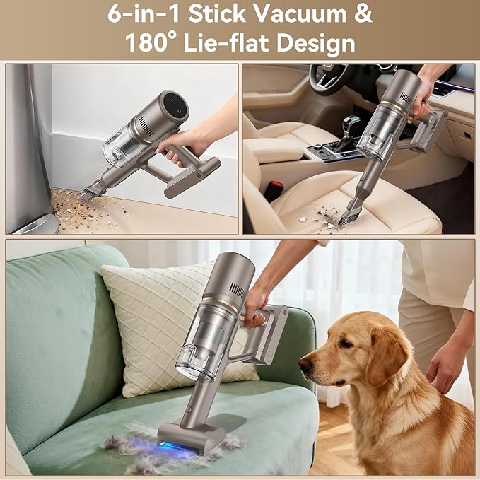 DREAME Z10-W Cordless Vacuum Cleaner with Self-Emptying Base (90 Days) Powerful Suction Tangle-Free Brush for Pet Hair 60min Runtime HEPA Filtration Cordless Stick Vacuum for Carpets &amp Hardfl