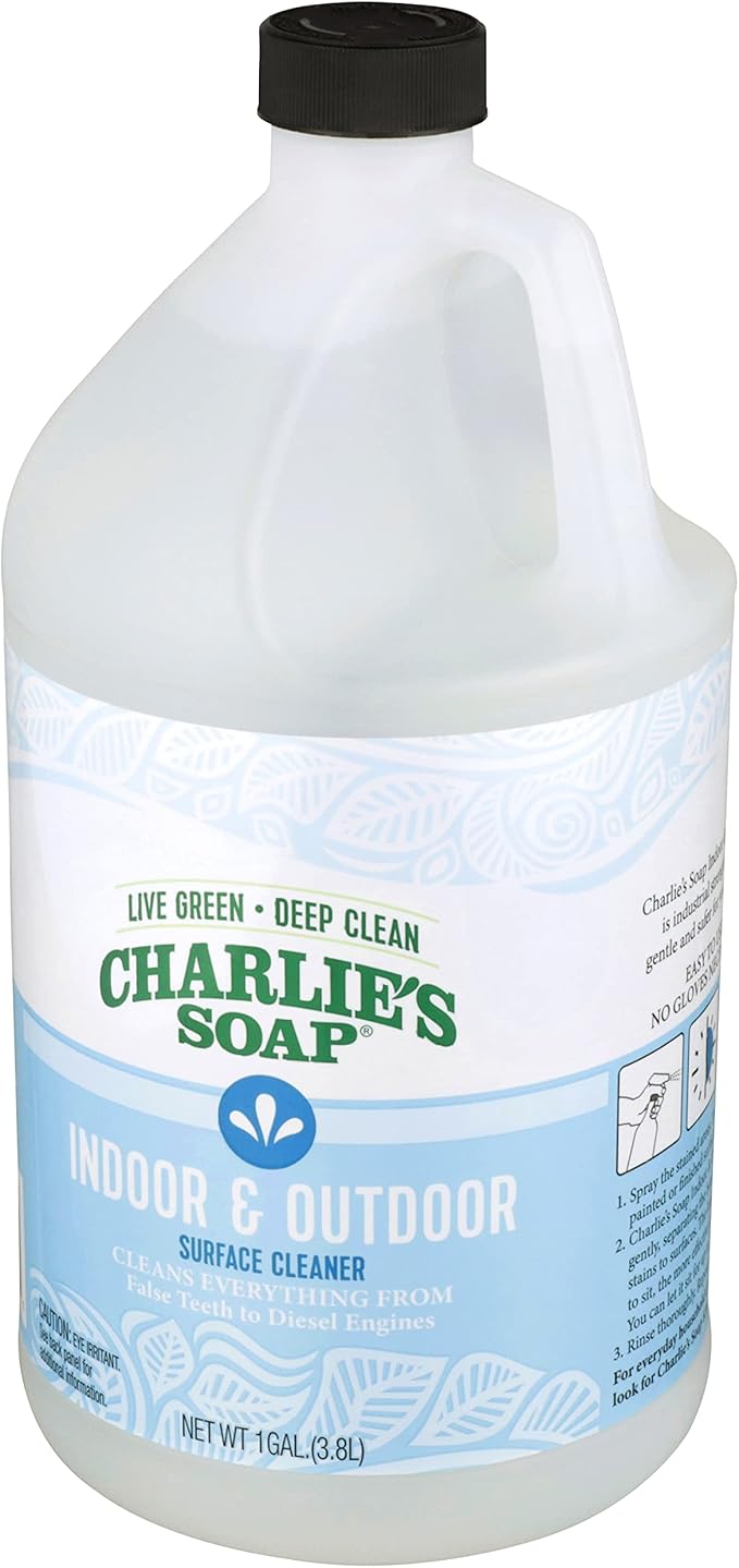 Charlie's Soap Indoor-Outdoor Surface Cleaner with Pump (1 Gallon 1 Pack) - Hypoallergenic Biodegradable Multi-Surface Use