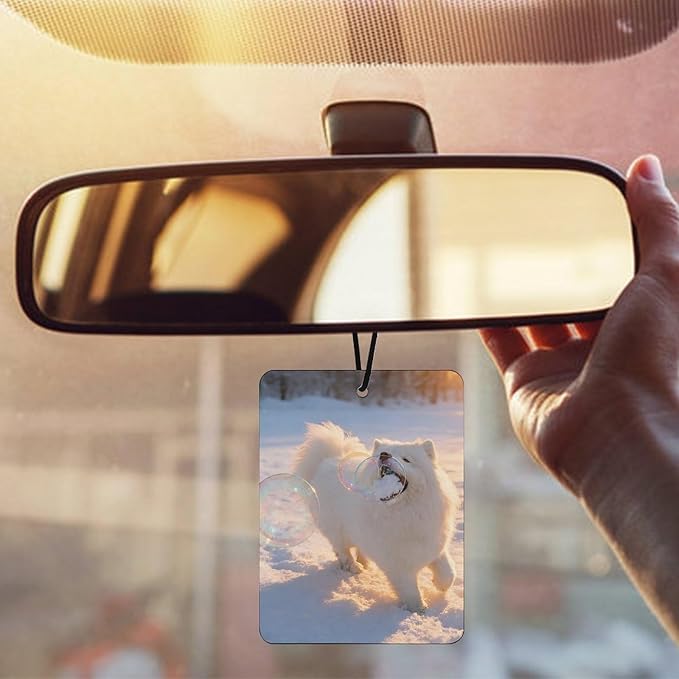 5PCS Car Air Freshener Hanging Personalized Double Sided Snowy Samoyed Car Fresheners Long Lasting New Cars Scents Cute Automotive Freshies for Closets Drawers (tea)