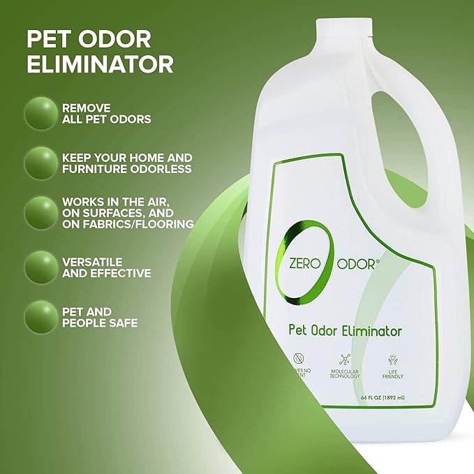 Zero Odor - Pet Odor Eliminator for strong odor Eliminate Air &amp Surface Odors – Patented Molecular Technology Best For Carpet Furniture Beds Smell Great Again 64oz Refill