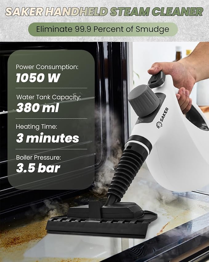 Saker Handheld Steam Cleaner UpgradedPortable Steam Cleaner for Home1050W Steam CleanerQuick Heating &amp Deep Cleaning of Floors Cars and Kitchen(with 5 Fiber Cloths)