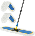 24 Commercial Dust Mop for Floor Cleaning Heavy Duty Large Industrial Floor Duster with 2 Cotton Mops Pads Wet Dry Mops for Hardwood FloorsConcreteMarbleLaminateTileGarageBlue