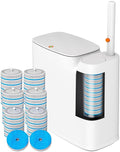 CTIME Bathroom Trash Can Set - Narrow White Plastic Small Trash can a Toilet Wand Toilet Brush Holder and 36 Refills 2 Gallon Trash can with pop-up lid Suitable for bathrooms and Small Toilets.