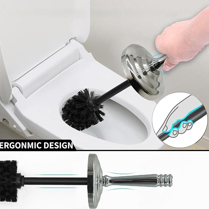 Silver Chrome Toilet Bowl Brush with Holder with Removable lastic Liner Durable Bathroom Cleaning Tool Bathroom Cleaner Brush for Efficient Cleaning and Hygiene