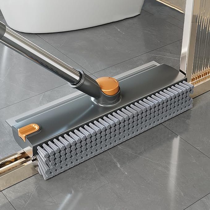 3 in 1 Floor Scrub Brush with Telescopic Handle Stiff Bristle &amp Silicone Scraper Shower Scrubber 360° Rotating Scrub Brush for Tile Bathroom Patio Kitchen Wall Deck Tub Cleaning