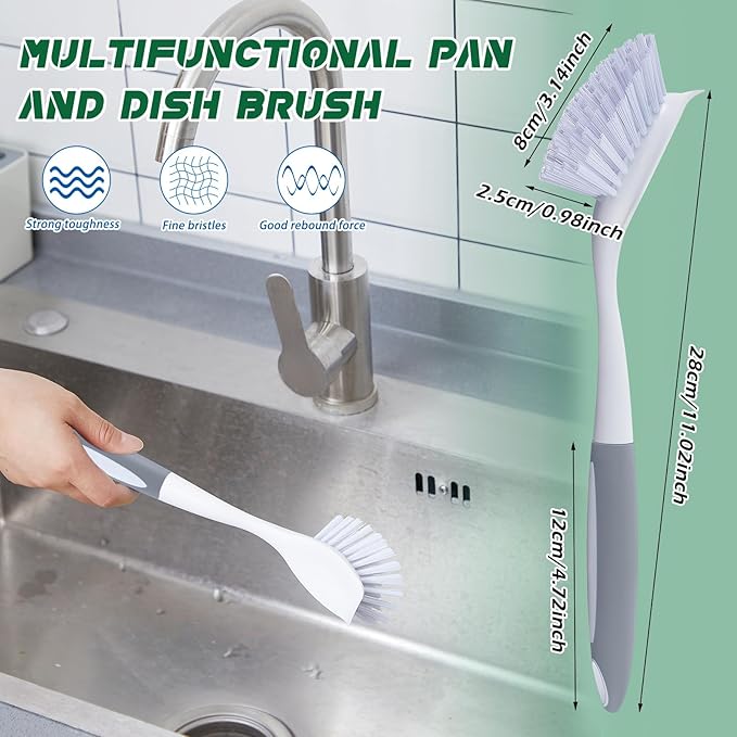 Hsei 20 Pcs Gray Kitchen Scrub Dish Brush Bulk with 11 Inch Handle Cleaning Dish Scrubber with Stiff Bristles Washing Scrub Brushes for Housekeeping for Pots and Pans Kitchen Sink