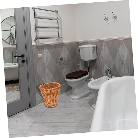 1PC Wicker Woven Trash Can Storage Basket for Home Office and Bathroom Compact Design Versatile Wastebasket Stylish Rattan Waste Container Height