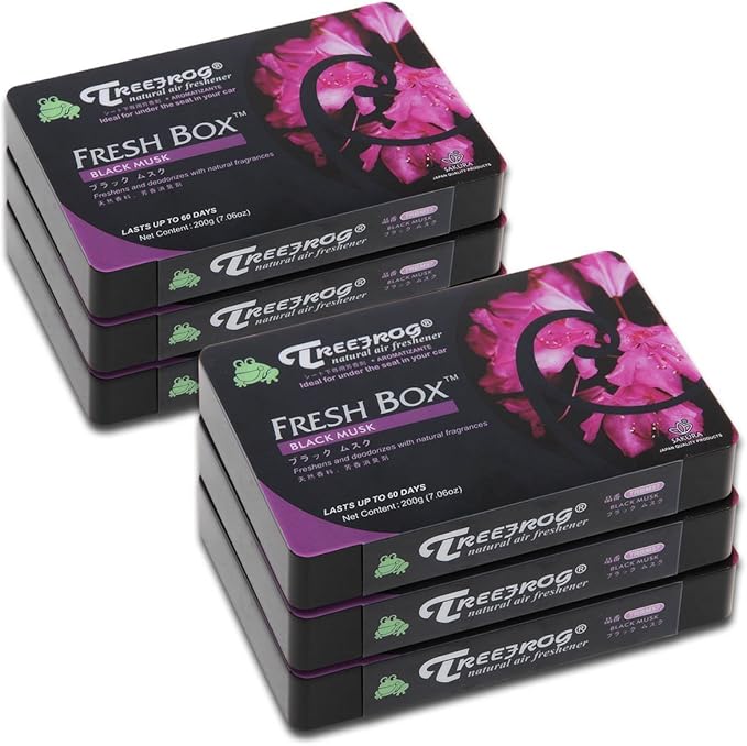 6 Pack Treefrog Natural Air Freshener Fresh Box (AKA Xtreme Fresh) Black Musk Scent - Refreshing Floral Fruity Musk Fragrances
