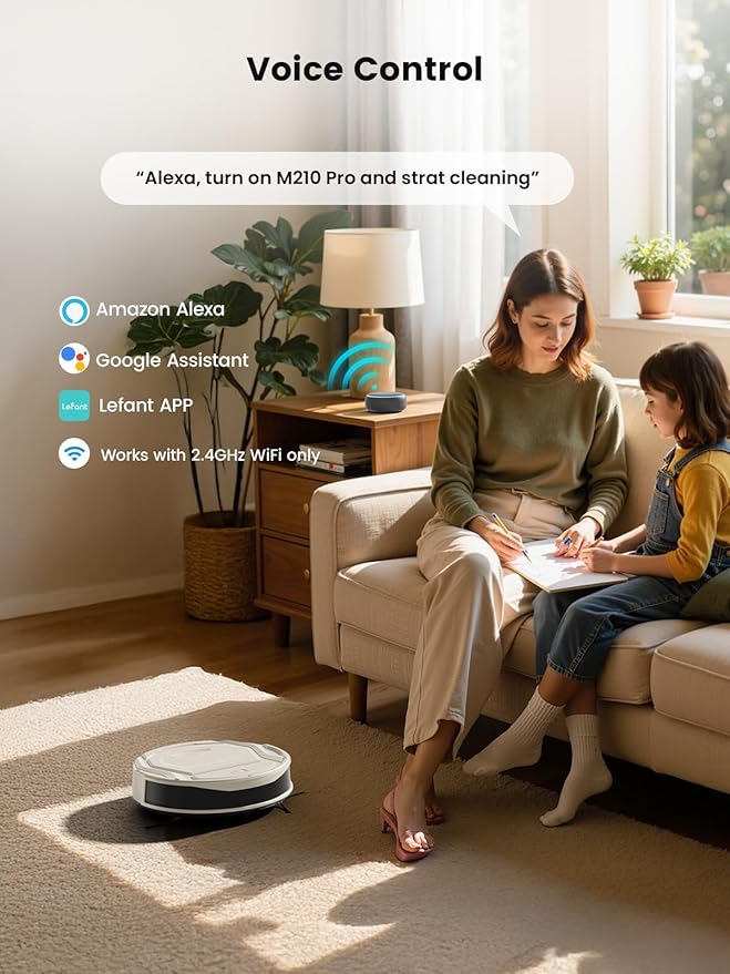 Lefant Robot Vacuum Cleaner M210 ProSlimQuiet2200Pa Suction120 Min Self-Charging Robotic Vacuums Freemove 3.0WiFi/APP/Alexa6 Cleaning Modes Ideal for Hard Floors Pet Hair Low CarpetChampagne