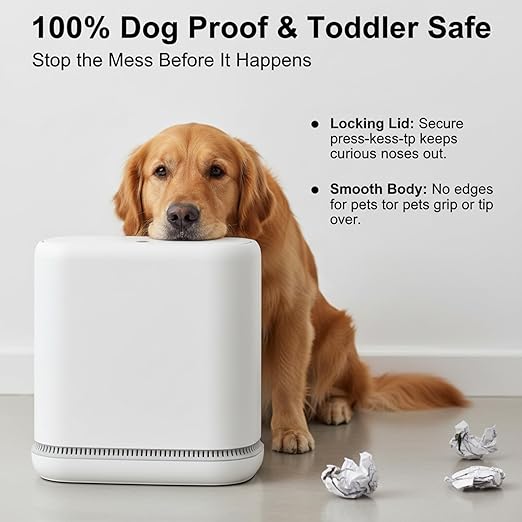MOPALL Dog Proof Trash Can with Lid 3.3 Gallon Slim Bathroom Garbage Bin with Inner Bucket Fits Standard 4 Gallon Bags Odor Sealing Diaper Pail for Nursery Modern White Waste Basket 6.9 Wide