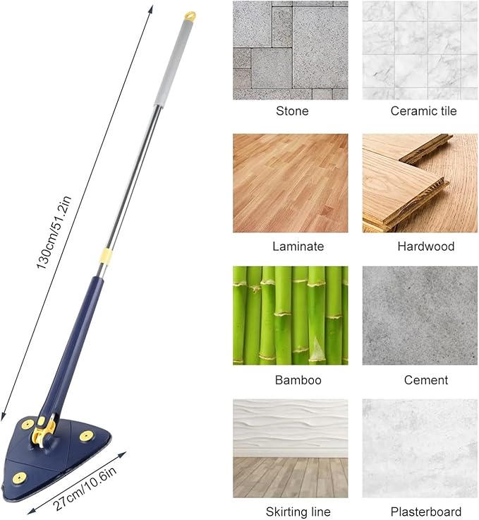 Extendable Triangle Mop 360° Rotatable Foldable Adjustable 130 Cm Self Water Squeezing Wall Floor Wet Dry Ceiling Cleaning Tools(Blue 4cloth)