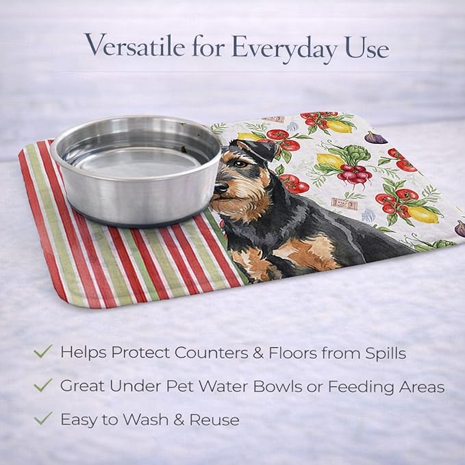 Caroline's Treasures Black and Tan Lakeland Terrier Vegetables Dish Drying Mat Absorbent Dish Drying Mat Pad for Kitchen Counter Dish Drainer Mat for Countertop 14 x 21 Multicolor