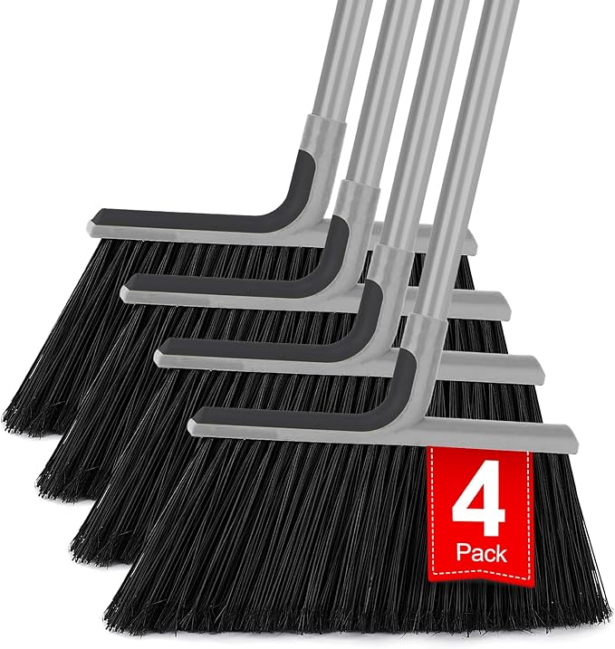 KeFanta 4 Packs Outdoor Broom Heavy Duty with 55 Long Handle Commercial Brooms for Sweeping Indoor Courtyard Restaurant Garage Patio Decks Mall Market Kitchen Office Lobby Shop