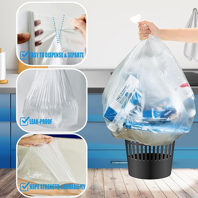 40-45 Gallon Trash Bags 250 Count Bulk Heavy Duty Clear Plastic Recycling Garbage Bags Multi-purpose Can Liners for Business Home Commercial Industrial Contractors Storage Outdoor