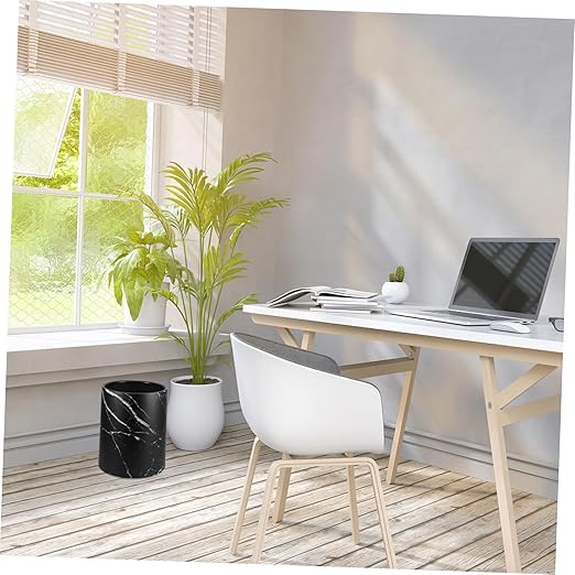 Marble Pattern Trash Can Double-Layer Round Plastic Wastebasket for Living Room Kitchen and Bathroom Lidless Design Stylish Garbage Container for Home and Office