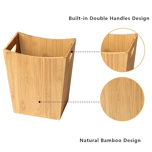 LIANTRAL Wood Trash Can Wastebasket 2 Gallon Small Bathroom Garbage Can Wood Waste Basket Trash Container Recycling Bin for Bathroom Bedroom Living Room Office Kitchen