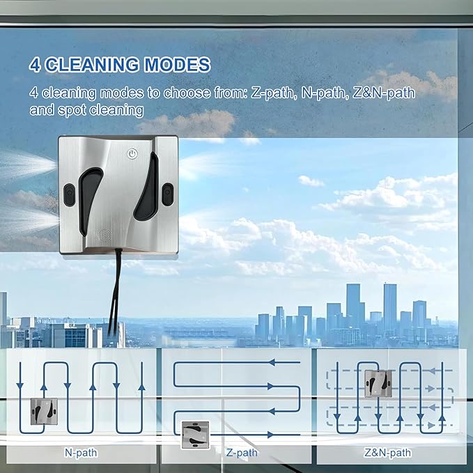 Window Cleaning Robot 6000Pa Suction Power Window Cleaner Robot with 4 Water Spray Intelligent Cleaning with App Control Perfect for High-Rise Windows Tiles and Glass Doors