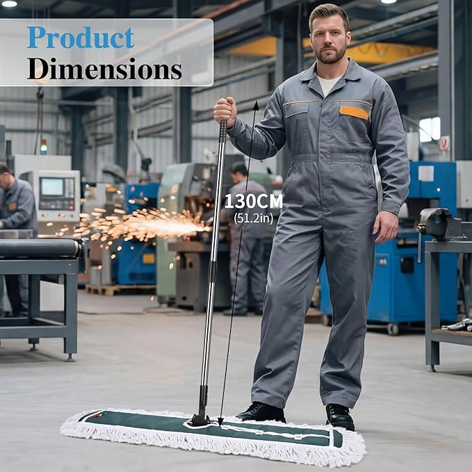 Commercial MopMasthome 42 Heavy Duty Dust Mop with Stainless Steel HandleLarge Industrial Mops for Floor Cleaning with 1 Cotton &amp 1 Microfiber PadWet &amp Dry Large Mops for HomeGarageSchoo