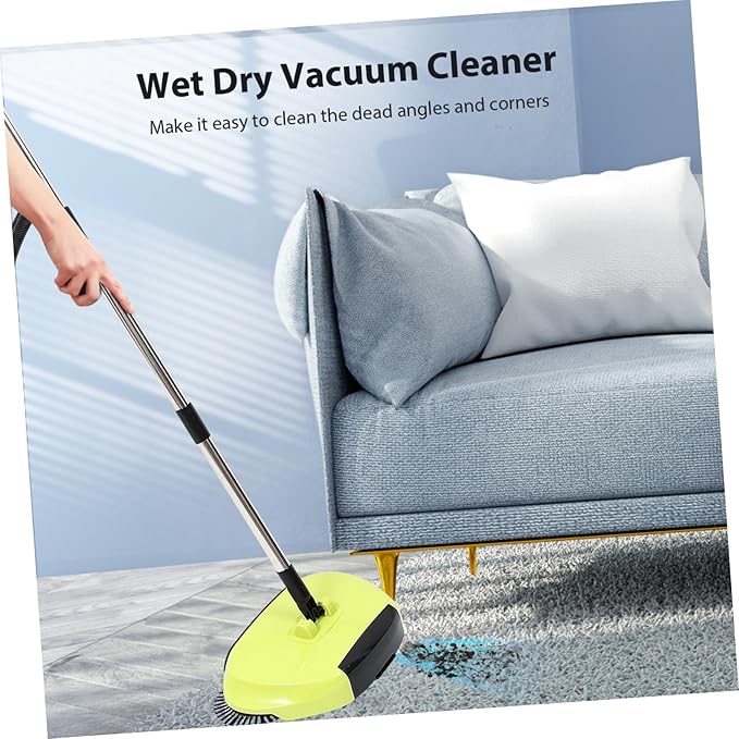 Hand Push Floor Sweeper Dustpan and Trash Bin 360° Rotating Cleaning Mop for Multi-Surface Use Random Color