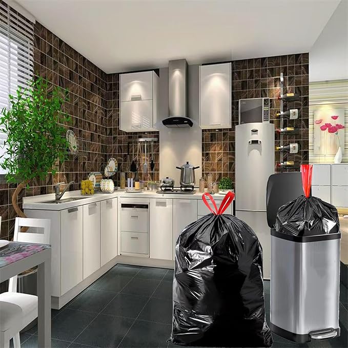 Large Black Trash Bags 20-21 Gallon Drawstring Garbage BagsMeasuring 28x 33.8 inchesHeavy Duty Plastic Garbage Bags for Household Kitchen Office Restaurant Thickened Stretchy