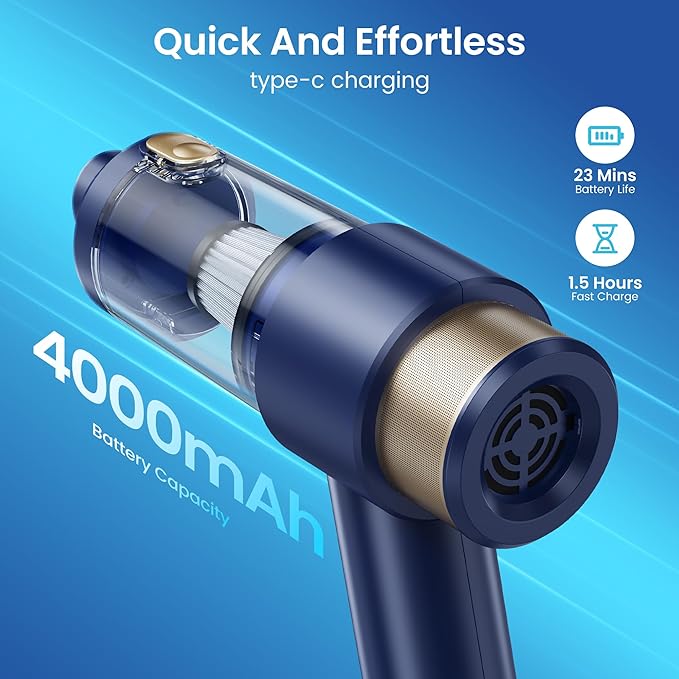Car Vacuum Handheld Vacuum Cleaner 15000PA Suction Mini Vacuums with Air Duster and Blower Portable Hand Held Vacuum for Car House Crumbs Hair (Blue)