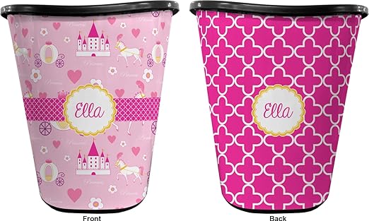 Personalized Princess Carriage Waste Basket - Double Sided (Black)