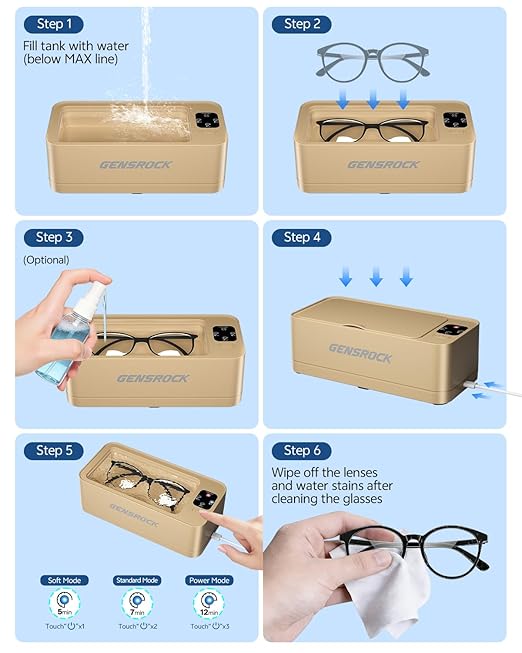 GENGROCK Ultrasonic Jewelry Cleaner Machine 48kHz Sonic Cleaner 3 Modes Deep Cleaning 360ML Food Grade Tank 45dB Quiet for Jewelry Rings Gold Silver Glasses Dentures(Rose Gold)
