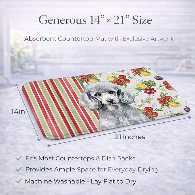 Caroline's Treasures Standard Silver Poodle Vegetables Dish Drying Mat Absorbent Dish Drying Mat Pad for Kitchen Counter Dish Drainer Mat for Countertop 14 x 21 Multicolor