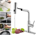 WEWE Waterfall Kitchen Faucet with Pull Down Sprayer 3 Modes(Sweep/Stream/Waterfall) Rotary Switch Mode Stainless Steel Kitchen Sink Faucet Single Lever Handle Brushed Nickel Sink Fuacet