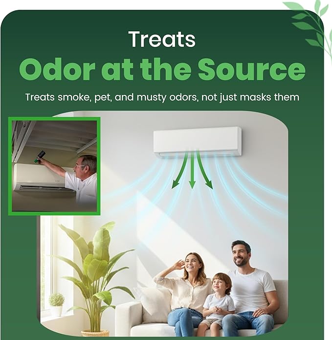 HVAC Air Deodorizer &amp Mold Treatment Fogger 3-Pack with 3 Scented O-Ring Pads | Air Duct Freshener for HVAC &amp AC Vents | Plant-Based Thymol Fogger for Home Car &amp Commercial Spaces
