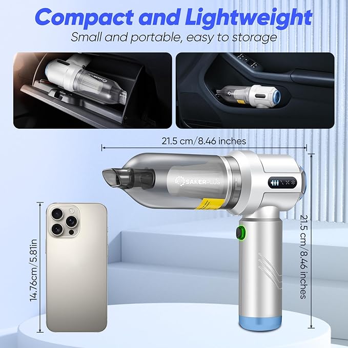 Cordless Car Vacuum 4 in 1 Mini Vacuum Cleaner High Power 17500PA Suction Handheld Vacuum Portable Air DustersBattery 3 Level Adjustment Small Car Cleaner for Cars Home Office (Silver)