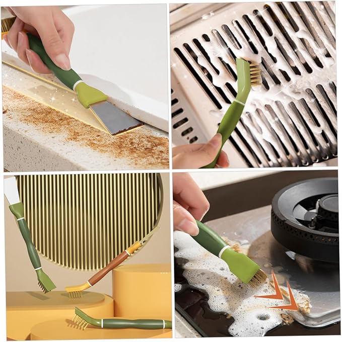 Multipurpose Kitchen Cleaning Spatula Cleaning Spatula 2-in-1 Scrub Brush Small Cleaning Brush Cooktop Scraper Bathroom Cleaner Small Gas Stove Cleaner 22.5x3.8cm Green