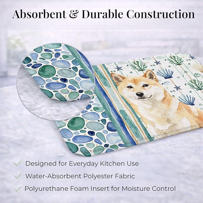 Caroline's Treasures Cream Shiba Inu Coastal Sea Glass Dish Drying Mat Absorbent Dish Drying Mat Pad for Kitchen Counter Dish Drainer Mat for Countertop 14 x 21 Multicolor